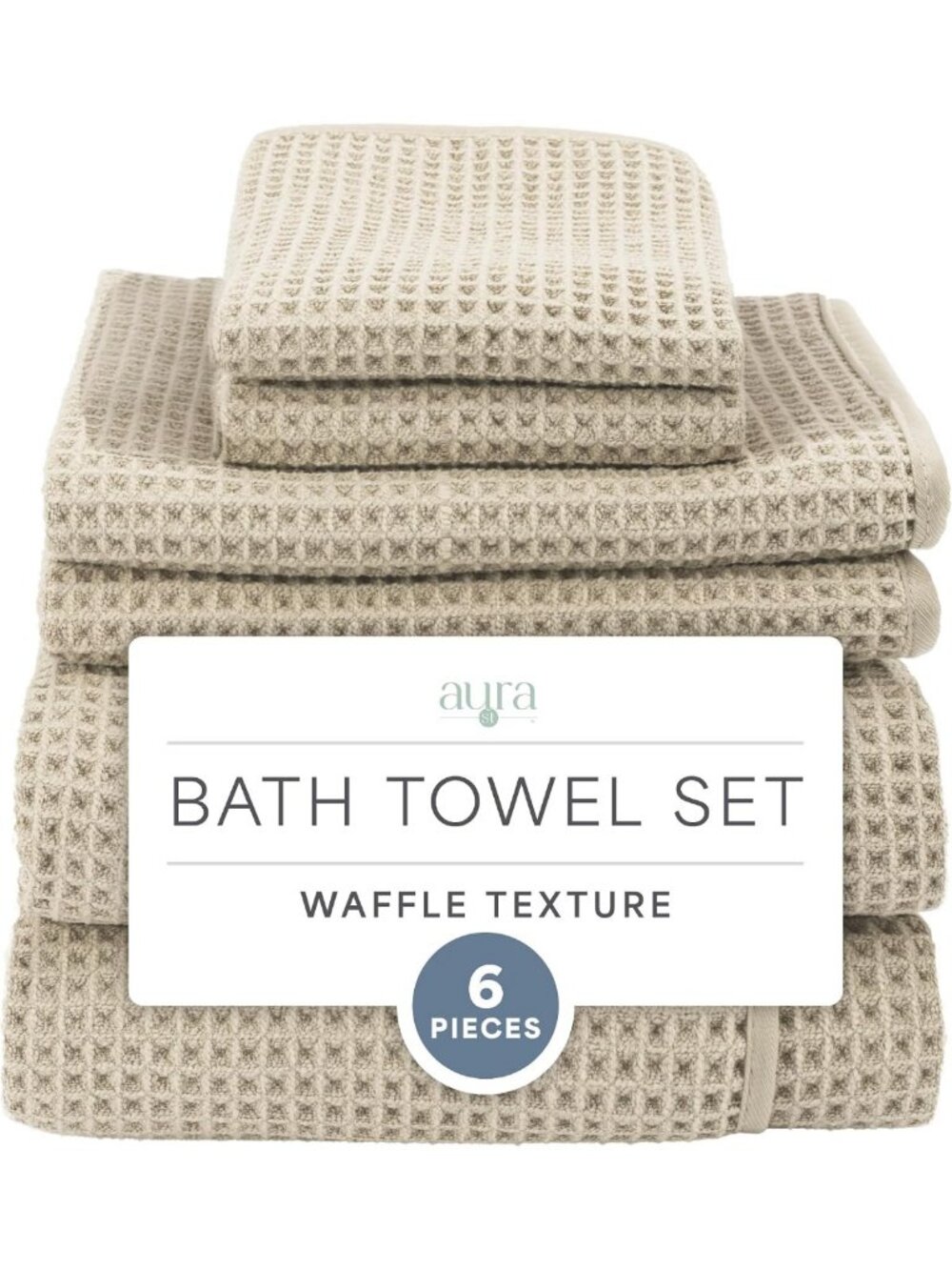 Cozy Beige Waffle Bath Towel Set - 6 Soft, Absorbent Towels for Spa-Like Luxury